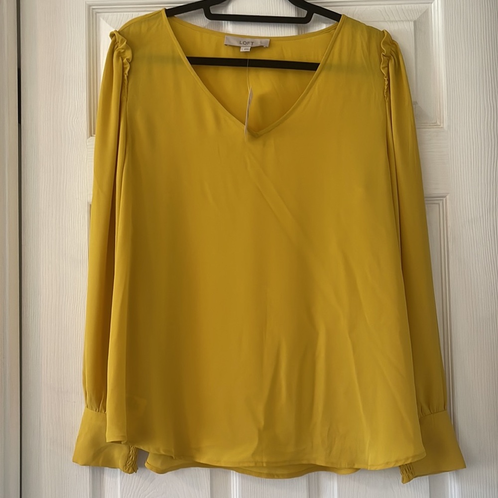 NWT Loft bright yellow polyester long sleeve blouse size large